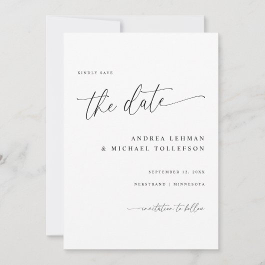 Delikate Kalligrafie Moderne einfache Hochzeit Save The Date (Vorderseite)
