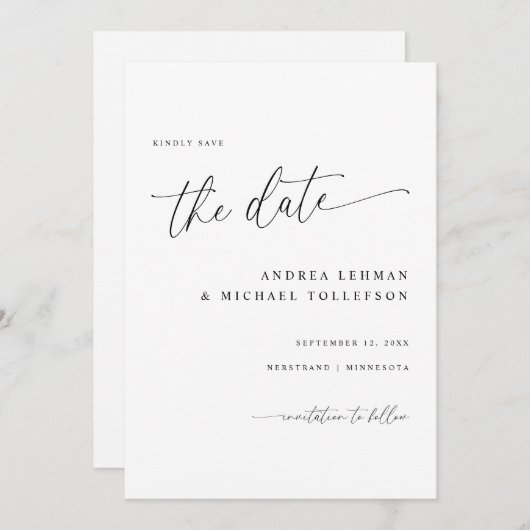 Delikate Kalligrafie Moderne einfache Hochzeit Save The Date (Vorne/Hinten)