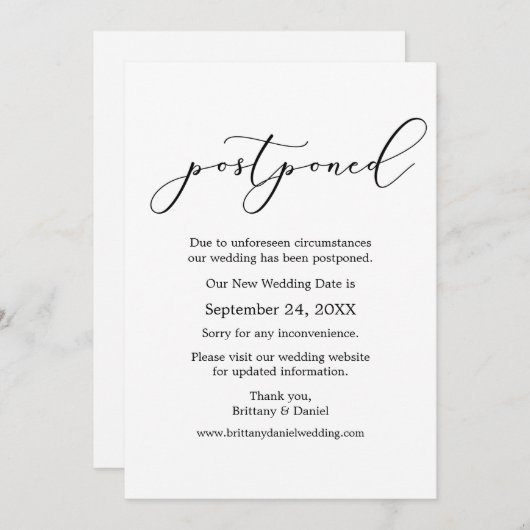 Delikate Kalligrafie - Verspätete Hochzeitdatum-Ka Save The Date (Vorne/Hinten)