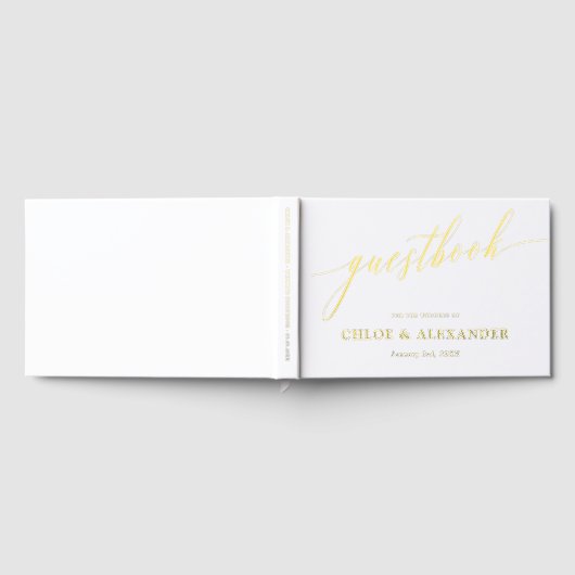 Delikate Kalligraphie Gold & White Wedding Gästebuch (Voll)