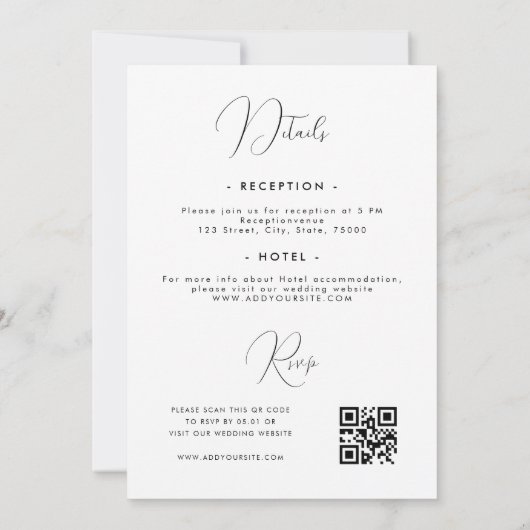 Delikate Kalligraphie Minimalistisch in einem QR-C Einladung (Rückseite)