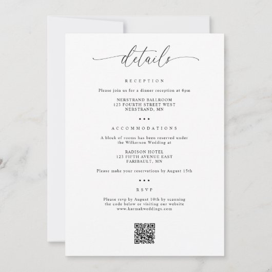 Delikate Kalligraphie Moderne in einer Hochzeit Einladung (Rückseite)