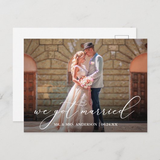 Delikate Kalligraphie Wir Got Verheiratete Hochzei Postkarte (Vorne/Hinten)