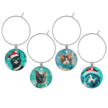 Delikate Katzen Holiday Wine Charm Set WCS3