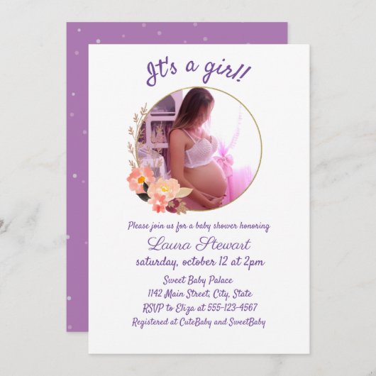 Delikate Kinderdusche mit Foto Einladung (Vorne/Hinten)