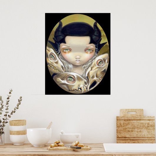 Delikate Knochen gotischer mittelalterlicher Schäd Poster (Küche)