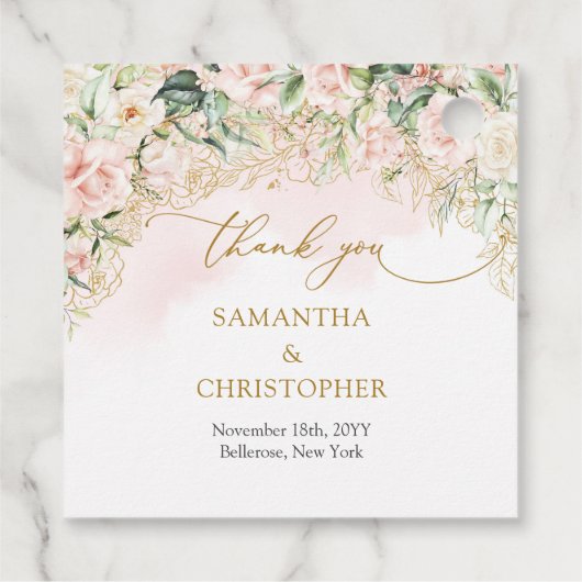 Delikate Kokette Rosen Rosen Gold und Grün Geschenkanhänger (Rückseite)