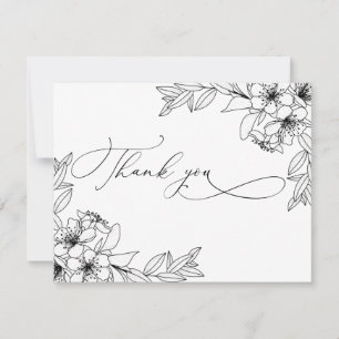 Delikate Koligraphie Black&White Blume Vielen Dank Dankeskarte