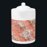 Delikate Korallenlace-Effect Porzellan Teapot<br><div class="desc">Delikate Korallenlace-Effect Porzellan Teapot</div>