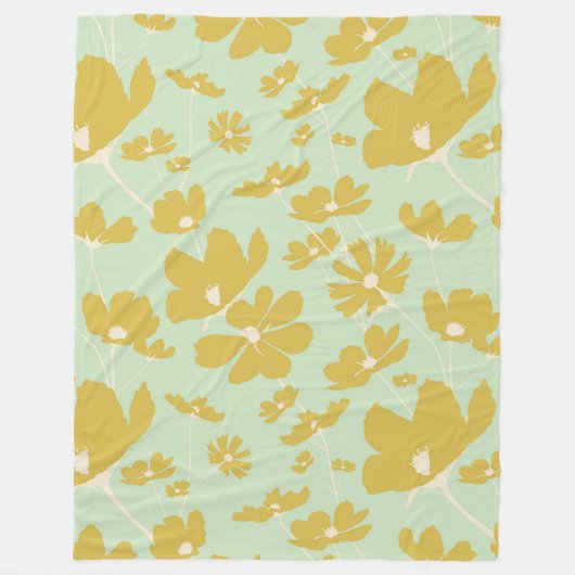 Delikate Kosmos-Blume goldbeige-grüne, warme Stube Fleecedecke (Vorderseite)