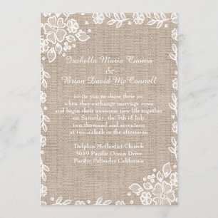 Delikate Lace Burlap Rustic Country Wedding Einladung