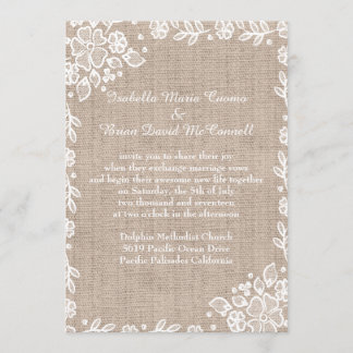 Delikate Lace Burlap Rustic Country Wedding Einladung