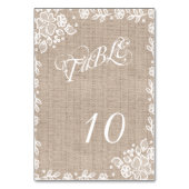 Delikate Lace Burlap Rustic Wedding Tischnummern (Rückseite)