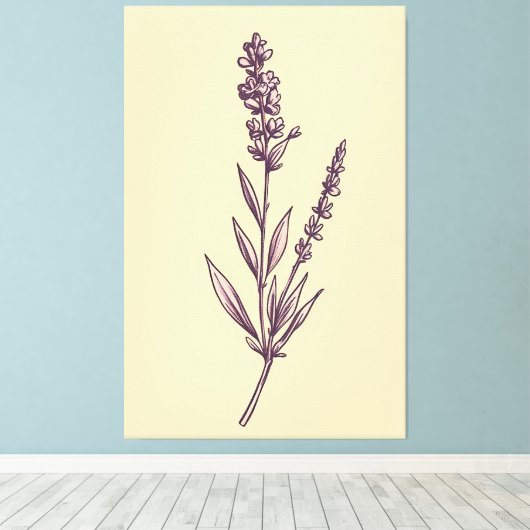 Delikate Lavendel Sprig auf Creme Background Leinwanddruck (Insitu (Holzboden))
