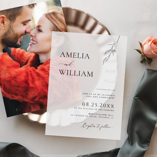 Delikate Leaf Sketch Einfache Hochzeit Pergament Einladungen