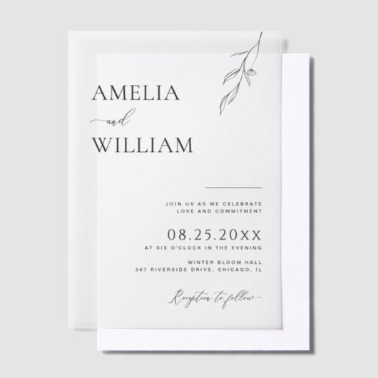 Delikate Leaf Sketch Einfache Hochzeit Pergament Einladungen (Versetzt)