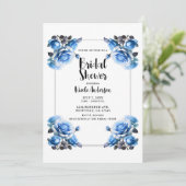 Delikate Lebhafte Blaue Rose Elegantes Brautparty Einladung (Stehend Vorderseite)