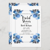 Delikate Lebhafte Blaue Rose Elegantes Brautparty Einladung (Vorne/Hinten)