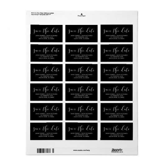 Delikate Liebe | Kalligraphie auf Schwarz Save the Adressaufkleber (Vorne)