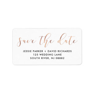 Delikate Liebe Rose Gold Kalligraphie Save the Dat Adressaufkleber