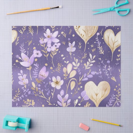 Delikate Lila goldblütige Herzklopfe Dekoupage Seidenpapier (Basteln)