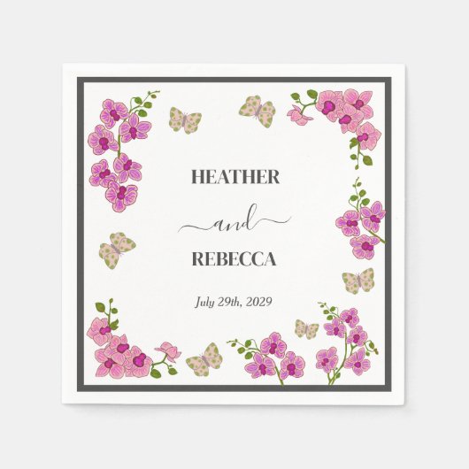 Delikate Lila Orchideen Bohemische Hochzeit Serviette (Vorderseite)