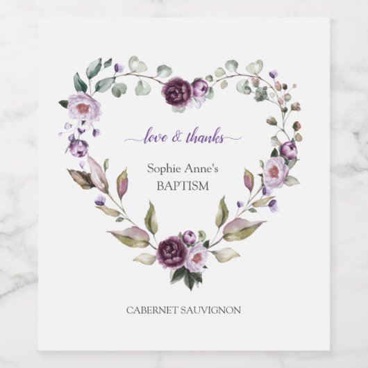 Delikate Lila Pink Peonies Blume Taufe Weinetikett (Einzelnes Label)