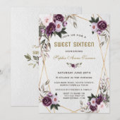 Delikate Lila Pink Peony Blume Gold Sweet 16 Einladung (Vorne/Hinten)