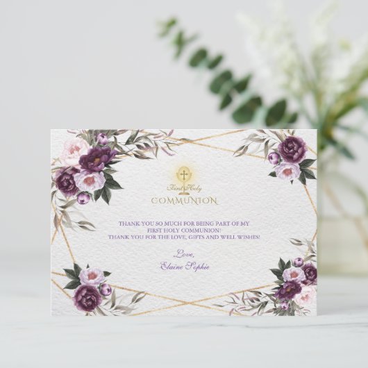 Delikate Lila Pink Peony Blume Heilige Kommune Dankeskarte (Stehend Vorderseite)