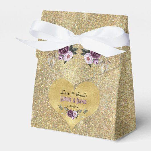 Delikate Lila Rosa Blume Gold Glitzer Hochzeit Geschenkschachtel (Vorderseite)