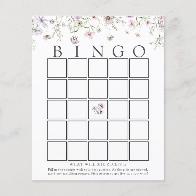 Delikate Lila Wildblume Baby Bingo Game Card (Vorderseite)