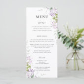 Delikate Lilac Lila Blumengrün Hochzeitsmenü Programm (Stehend Vorderseite)