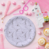 Delikate Lilienmuster-Blätter stems line art lilac Pappteller (Party)