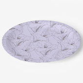 Delikate Lilienmuster-Blätter stems line art lilac Pappteller (Schrägansicht)