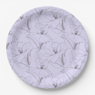 Delikate Lilienmuster-Blätter stems line art lilac Pappteller
