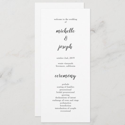 Delikate Minimalistische Hochzeitsprogramme Programm (Vorne/Hinten)