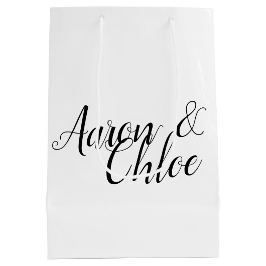 Delikate Minimalistische Kalligrafie-Hochzeit Mittlere Geschenktüte (Rückseite)