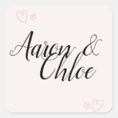 Delikate Minimalistische Kalligrafie-Hochzeit Quadratischer Aufkleber (Vorderseite)