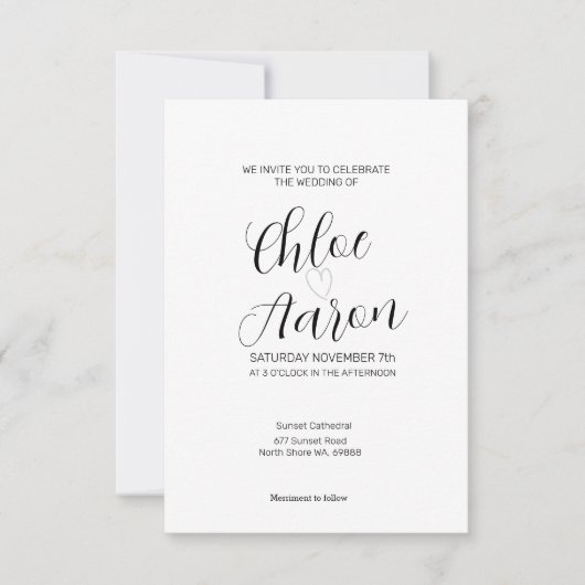 Delikate Minimalistische Kalligraphie Schwarz & We Einladung (Vorderseite)