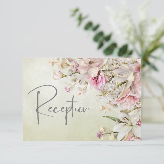 Delikate Moderne rosa Rose & Lily Green Begleitkarte (Stehend Vorderseite)