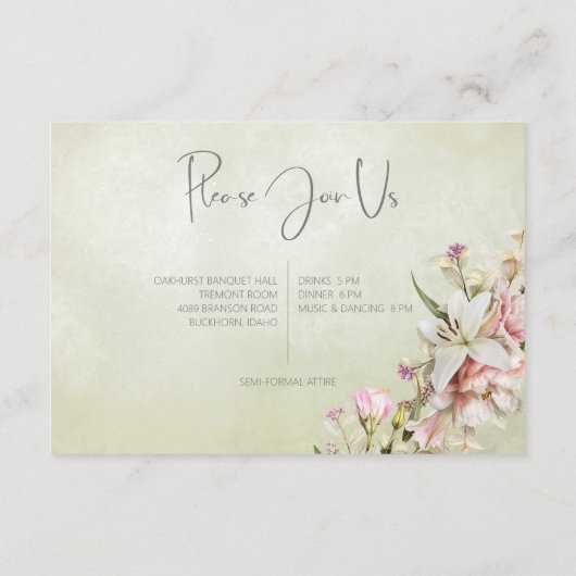 Delikate Moderne rosa Rose & Lily Green Begleitkarte (Rückseite)