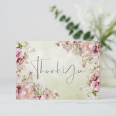 Delikate Moderne rosa Rose & Lily Green Dankeskarte (Stehend Vorderseite)