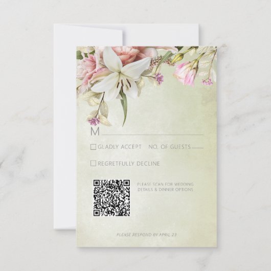 Delikate Moderne rosa Rose & Lily Green RSVP Karte (Rückseite)