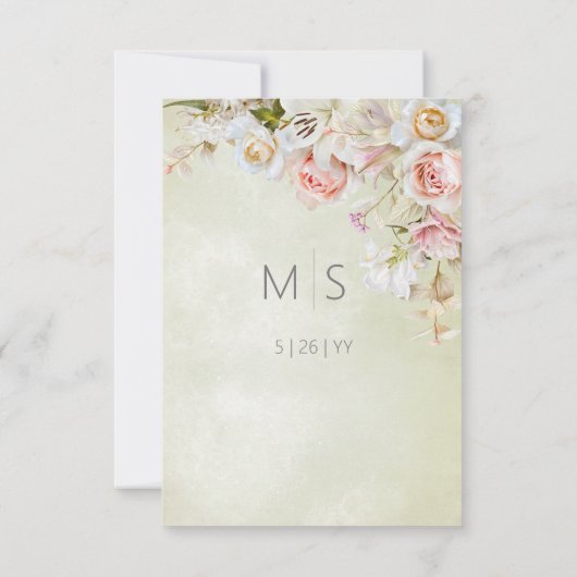 Delikate Moderne rosa Rose & Lily Green Save The Date (Rückseite)