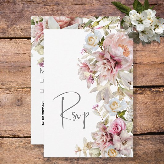 Delikate Moderne rosa Rose & Lily Wedding RSVP Karte