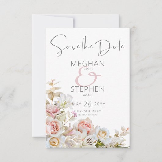 Delikate Moderne rosa Rose & Lily Wedding Save The Date (Vorderseite)