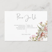 Delikate Moderne rosafarbene Rose & Lily Empfang Begleitkarte (Rückseite)