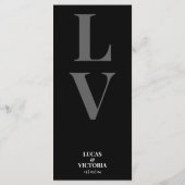 Delikate, moderne Schwarz-Weiß-Hochzeit Menükarte (Rückseite)