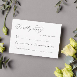Delikate moderne Skriptkalligrafie White Wedding RSVP Karte