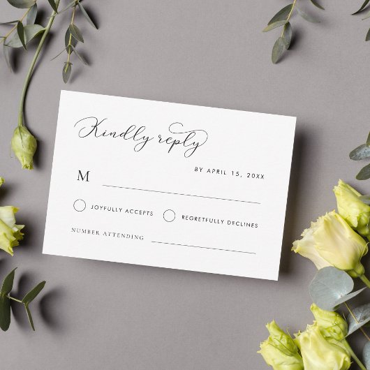 Delikate moderne Skriptkalligrafie White Wedding RSVP Karte